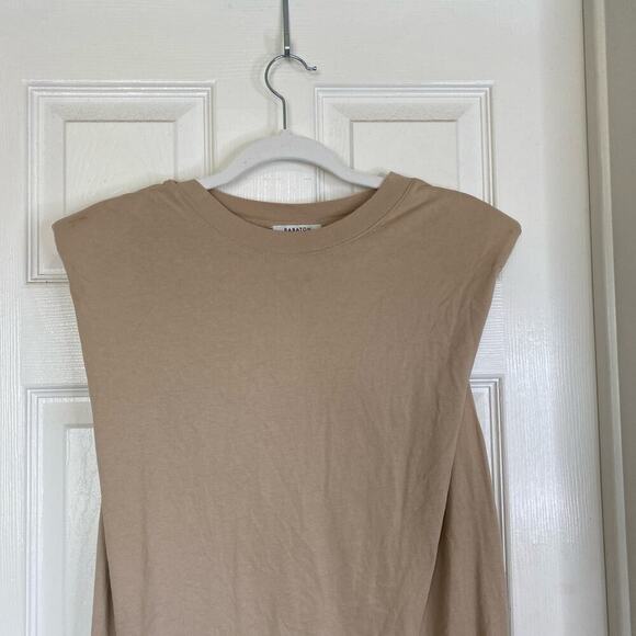 ARITZIA Babaton Shoulder Pad Cotton Mini Dress Olive Beige Size Small Minimalist - Picture 5 of 8